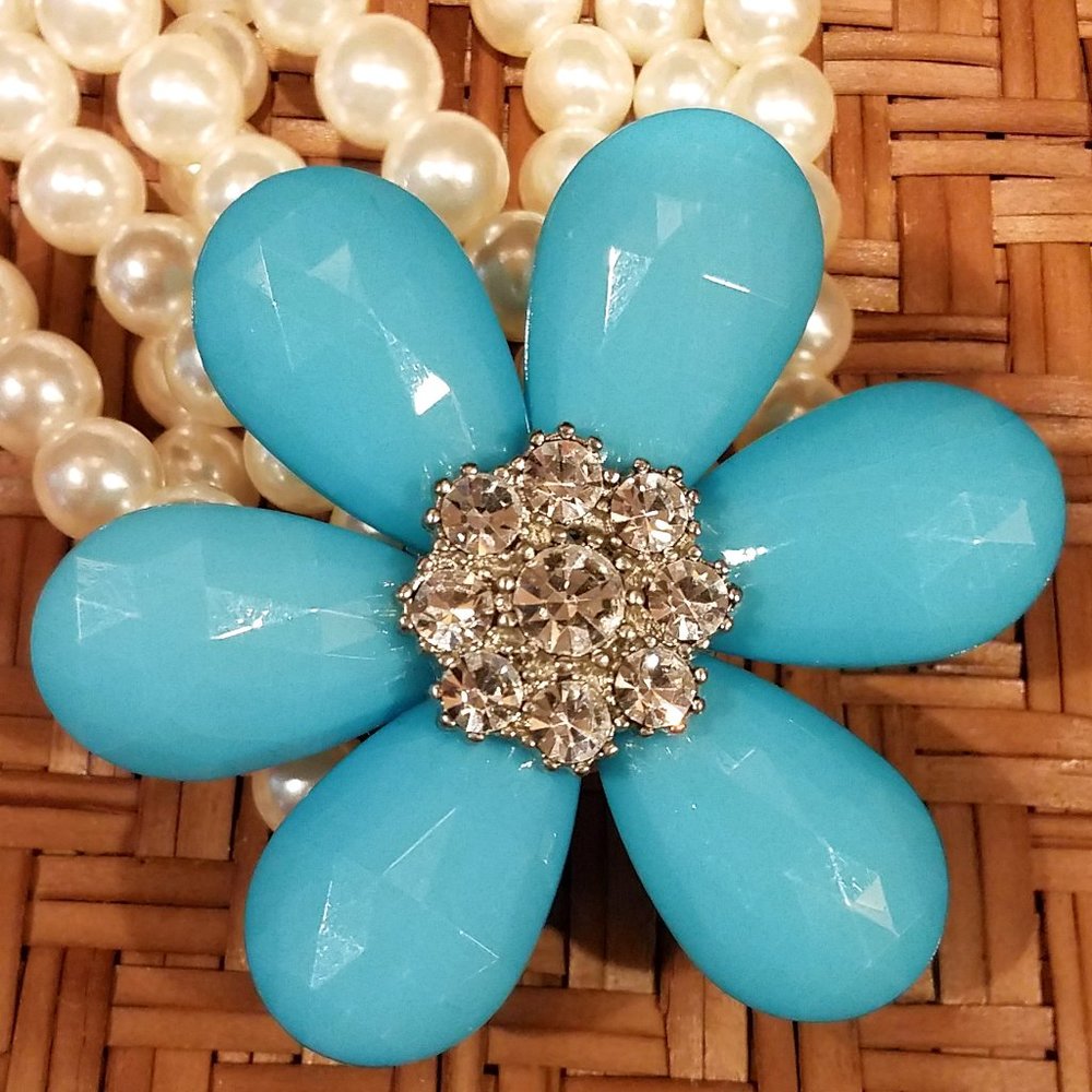 Large Sparkling Flower Statement Bracelet - image 4